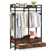 Heavy Duty Brown Black Garment Rack Clothes Hanging Rod with 4 Storage Drawers