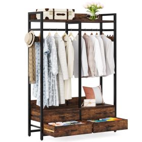 Heavy Duty Brown Black Garment Rack Clothes Hanging Rod with 4 Storage Drawers