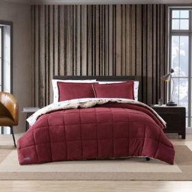 Twin Plush Sherpa Reversible Micro Suede Comforter, Marron