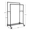 Heavy Duty Rustic Pipe Black Double-Rail Clothes Garment Rack w/ Locking Wheels