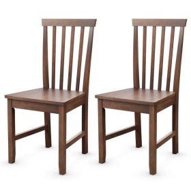 Set of 2 Solid Wood Mission Style Dining Chairs, Walnut Brown