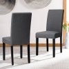 Set of 2 Grey Linen Upholstered Nailhead Dining Chairs