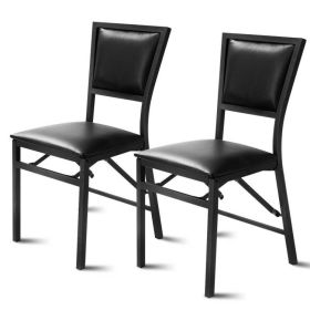 Set of 2 Metal Folding Dining Chairs with PU Leather Cushion