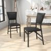 Set of 2 Metal Folding Dining Chairs with PU Leather Cushion