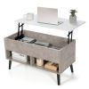 Lift-Top Coffee Table Sofa Laptop Desk in Grey Wood/ White Top