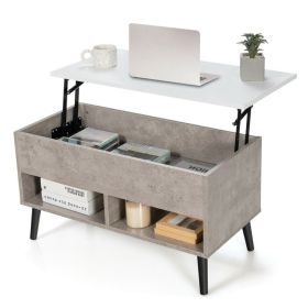 Lift-Top Coffee Table Sofa Laptop Desk in Grey Wood/ White Top