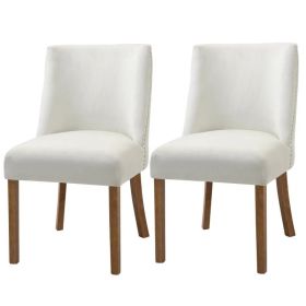 Set of 2 Biege Modern Nailhead Diamond Stitch Dining Chairs