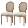 2 Vintage Armless Rattan Back Dining Chairs Beige White