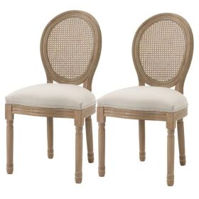 2 Vintage Armless Rattan Back Dining Chairs Beige White