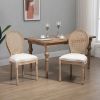 2 Vintage Armless Rattan Back Dining Chairs Beige White