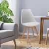 Set of 4 Modern White Leather Dining Chairs with Wood Legs