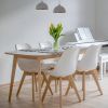 Set of 4 Modern White Leather Dining Chairs with Wood Legs