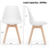 Set of 4 Modern White Leather Dining Chairs with Wood Legs