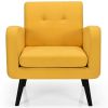 Retro Yellow Linen Upholstered Accent Chair/Wooden Legs