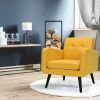 Retro Yellow Linen Upholstered Accent Chair/Wooden Legs