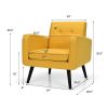 Retro Yellow Linen Upholstered Accent Chair/Wooden Legs