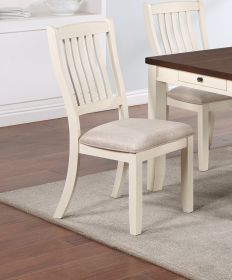 White Classic 2pcs Dining Chairs Set Rubberwood Beige Fabric