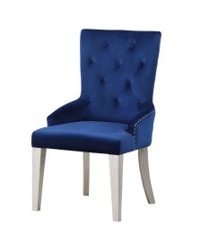 Varian Side Chair (1Pc); Blue Fabric & Antique Platinum