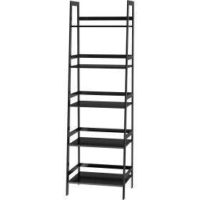 Black Modern Open Bookcase, 5 Tier Black Bookshelf