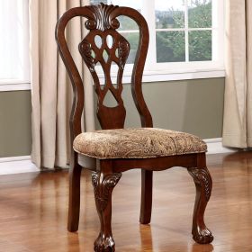 2ea Dining Chairs Cherry Solid wood Damask Print Fabric Seat