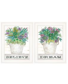 "Succulents-Dream & Believe" 2-Piece, White Frame