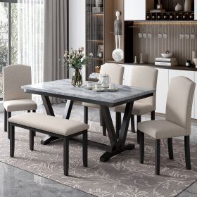 6-piece Dining Table with 4 Chairs & 1 Bench, Table.