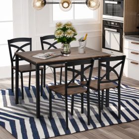 5-Piece Industrial Wooden Dining Set, Metal Frame and 4 Chairs