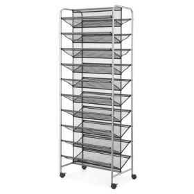 10 Tier 60 Pair Metal and Mesh Rolling Shoe Rack