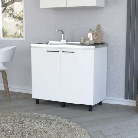 Utility sink cabinet Burwood, Two Shelves, White Finish