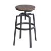 Set of 2 Swivel Adjustable Height Bar Stool - WALNUT & BLACK