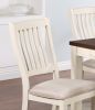 White Classic 2pcs Dining Chairs Set Rubberwood Beige Fabric