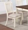 White Classic 2pcs Dining Chairs Set Rubberwood Beige Fabric