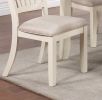 White Classic 2pcs Dining Chairs Set Rubberwood Beige Fabric