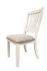 White Classic 2pcs Dining Chairs Set Rubberwood Beige Fabric