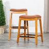 24" Counter Stool; Natural Finish; Saddle Leather Seat