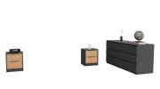 Sydney 3 Piece Bedroom Set, Nightstand + Nightstand + Drawer Dresser, Black / Pine