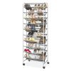 10 Tier 60 Pair Metal and Mesh Rolling Shoe Rack