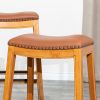 24" Counter Stool; Natural Finish; Saddle Leather Seat