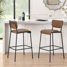 Leather Bar Stools Set of 2, Pub Barstools with Back/Footrest (Color: Brown)