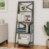 4-Tier Freestanding Ladder Bookshelf with X-Back Frame, Gray