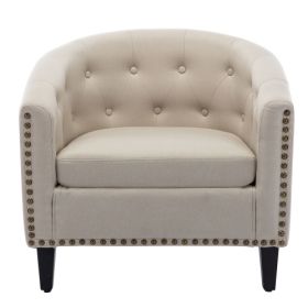 Leather Tufted Barrel Tub Chair (Color: tan + Fabric)