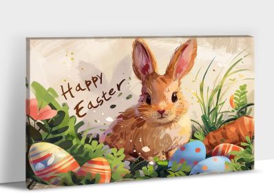 Easter Bunny Wall Art, Easter Bunny Prints Wall Decor, Spring Bunny Carrot Eggs Posters for Easter Wall Decor, Rustic Easter Pictures with Cute Bunny (Style: 002, size: 28X40)